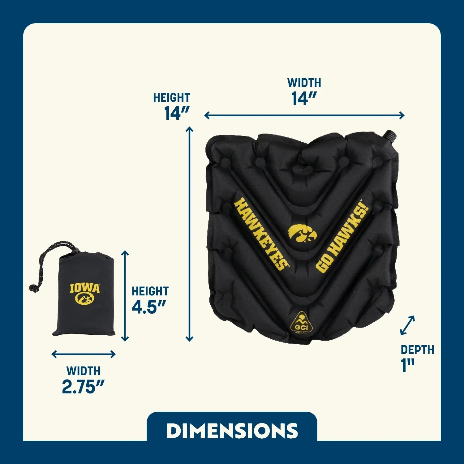 College V Seat™ Inflatable Stadium Cushion - Iowa Hawkeyes - Pit Lane Comfort