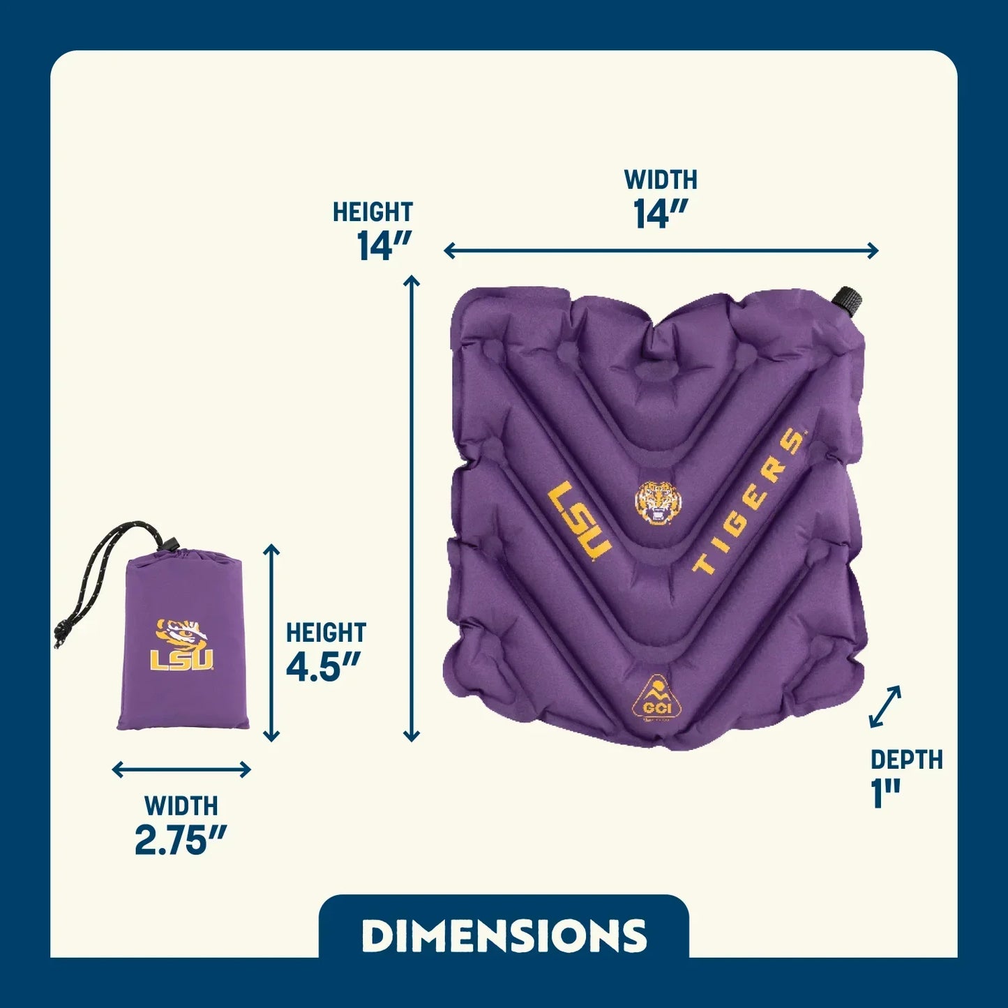 College V Seat™ Inflatable Stadium Cushion - LSU Tigers - Fan Lane Support